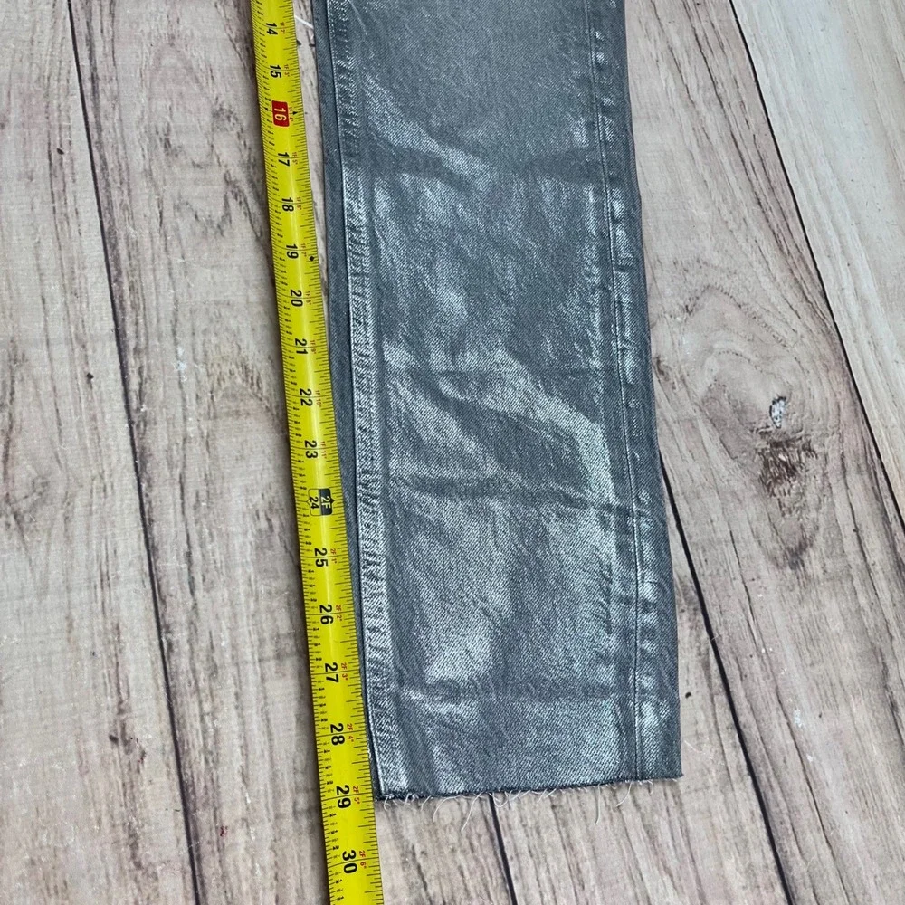 ZARA Metallic‎ Slim Fit Mid Rise Jeans Silver Women Size 2 34